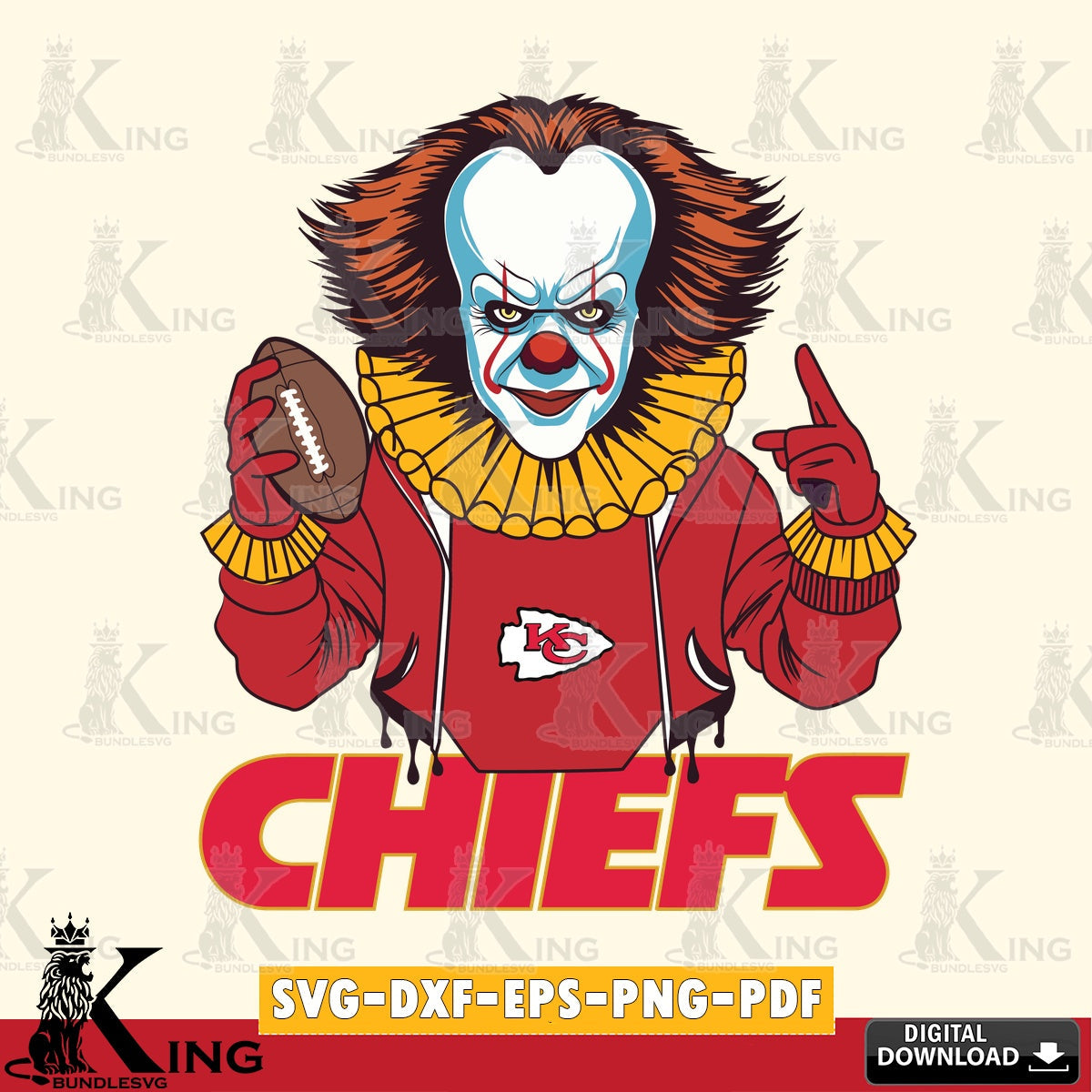 Artistic drawing of a Kansas City Chiefs Pennywise player football, SVG PNG files perfect for Cricut and Silhouette cutting