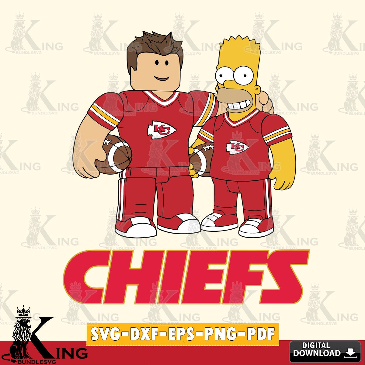 Kansas City Chiefs Roblox & Homer Simpson Football SVG file , Cricut, NFL File cut , Digital Download , PDF File