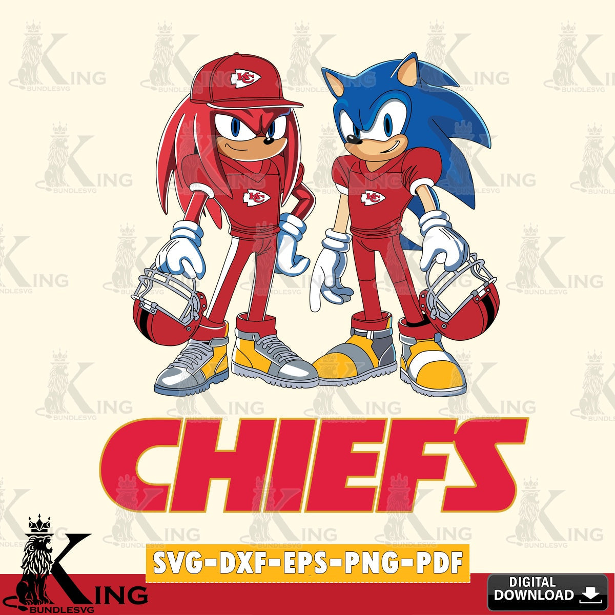 Digital clipart of Kansas City Chiefs Sonic and Knuckles football player, digital download for Cricut Maker and paper crafts.
