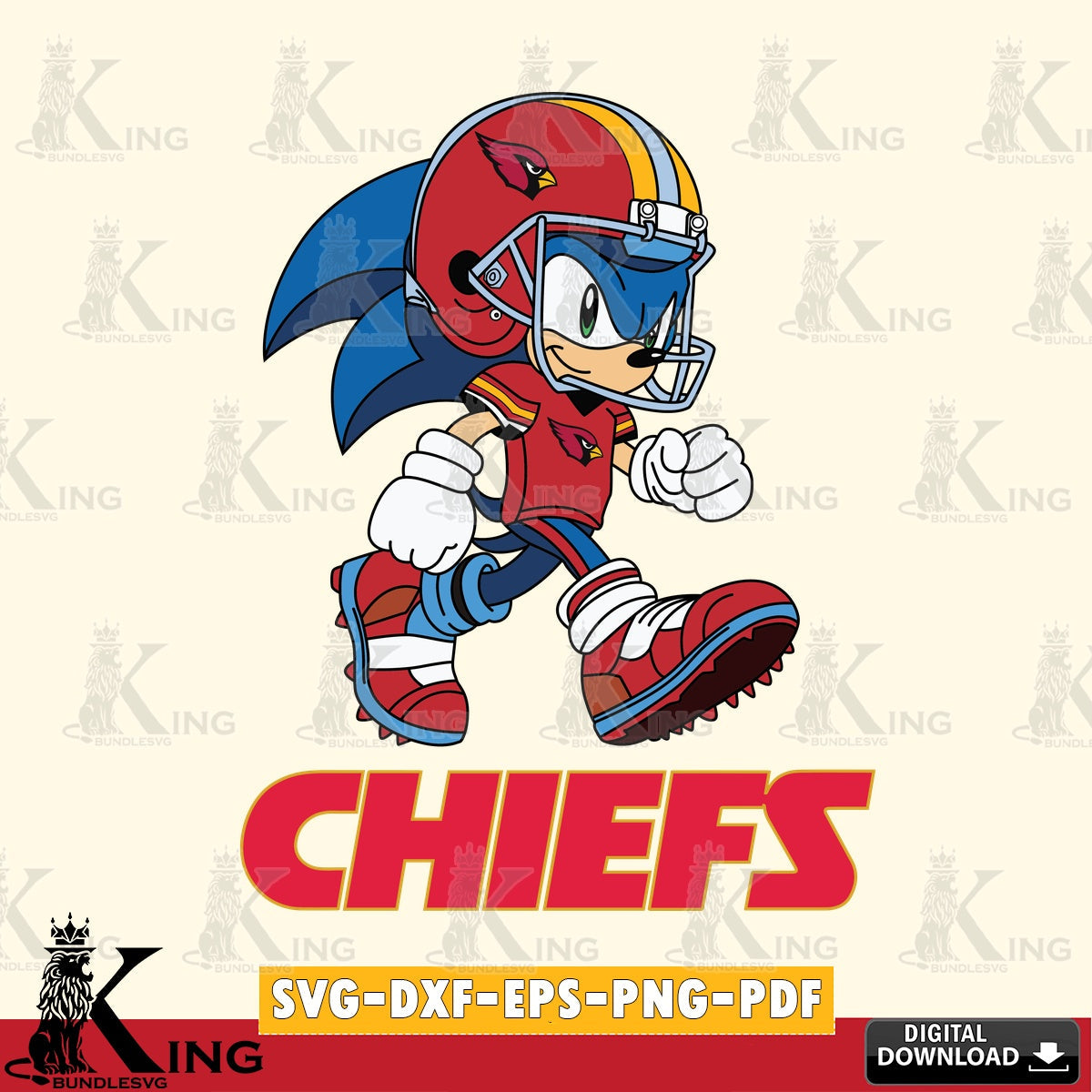 Beautiful illustration of Kansas City Chiefs Sonic Ready Football, digital file for silhouette cameo and cricut projects