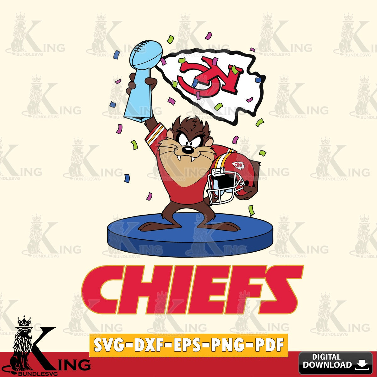 Kansas City Chiefs Taz Trophy Podium Cut file , Digital Download , Instant Download, Looney Tunes svg, Football svg