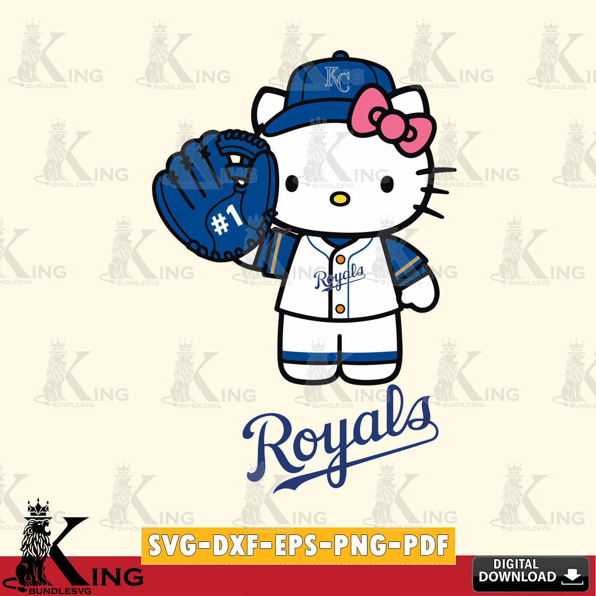 Complete bundle for Kansas City Royals Hello Kitty Baseball #1 digital clipart compatible with laser engraving and cutting