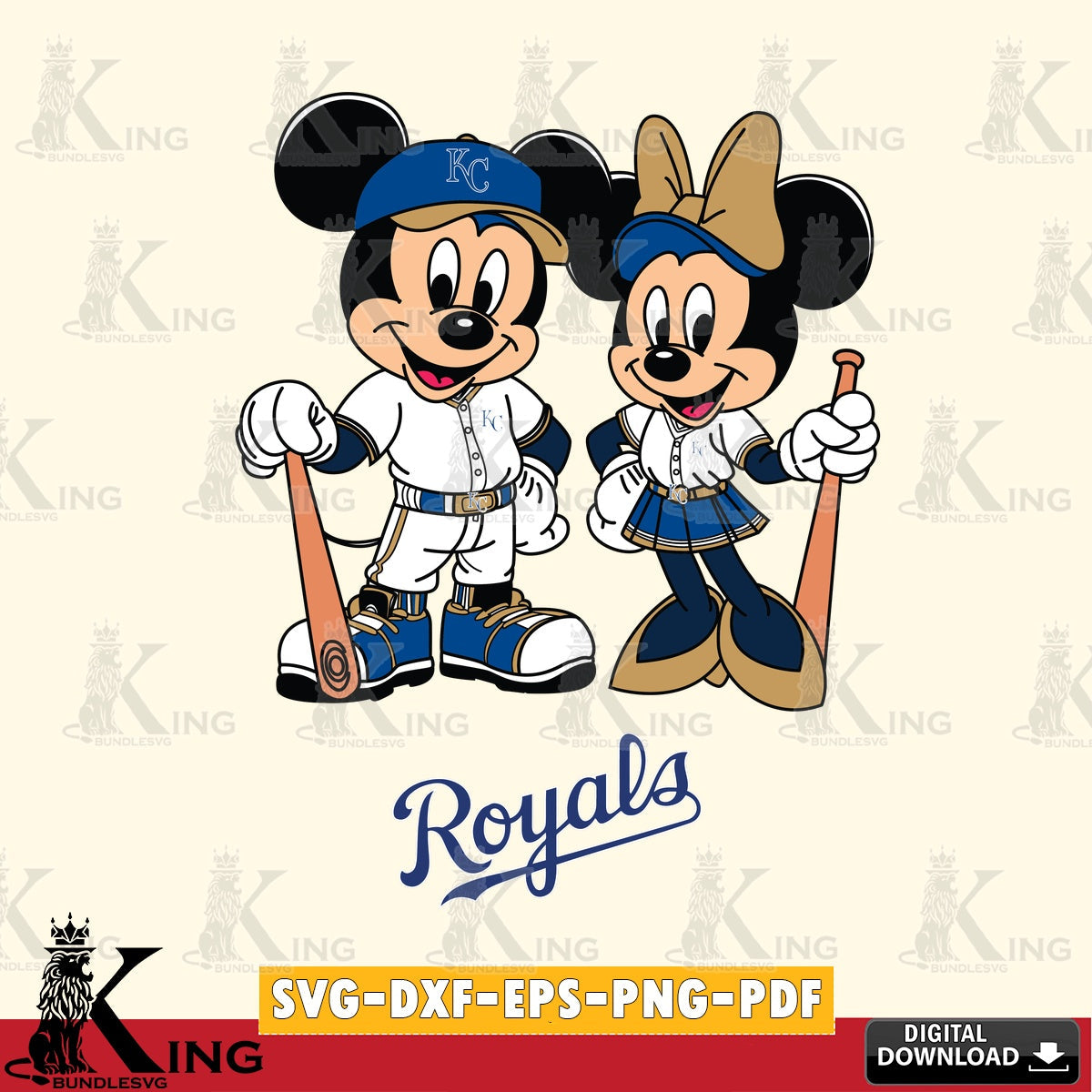 Kansas City Royals Mickey Minnie Mouse player SVG file , For Cricut, File cut , Digital Download , PDF File, Cut Files