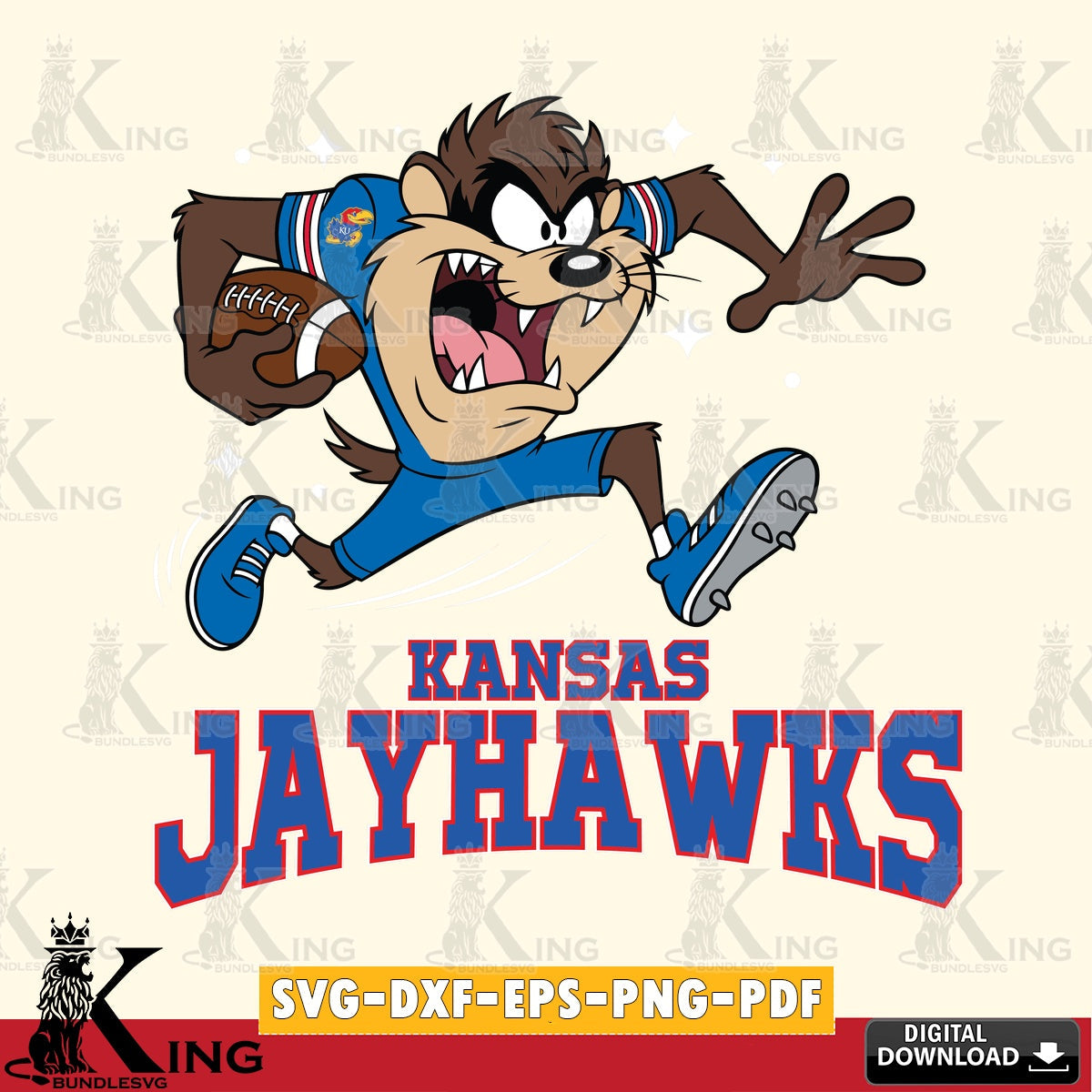 Kansas Jayhawks Angry Taz Football SVG file, Cut file , Digital Download , Instant Download, Taz svg, NCAA svg