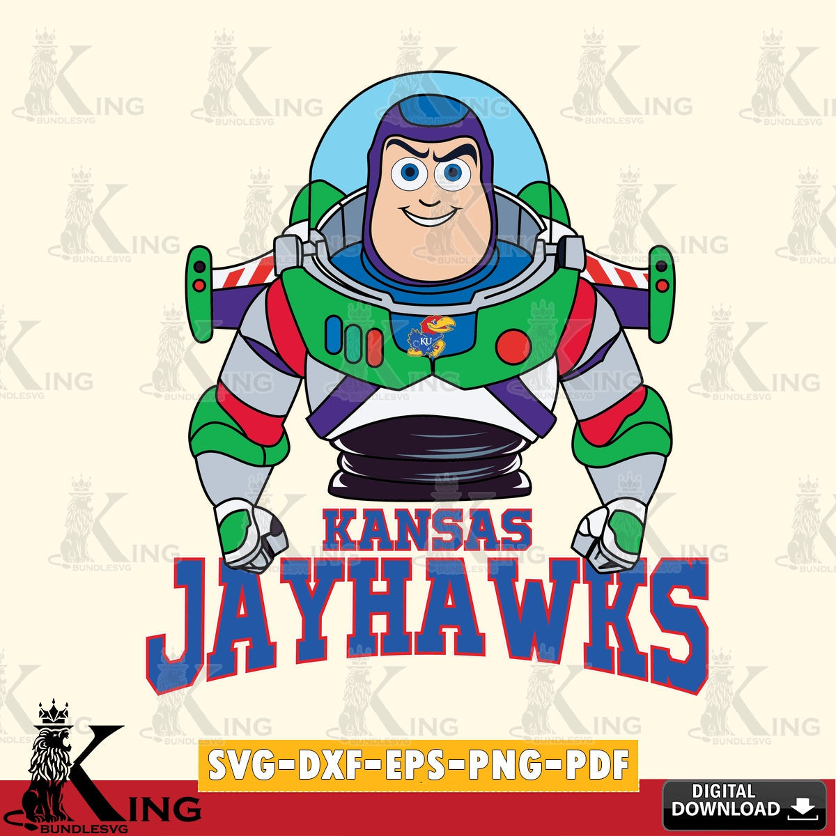 Stylish representation of Kansas Jayhawks Buzz Lightyear Football, NCAA, SVG PNG design suitable for Glowforge and laser cutting