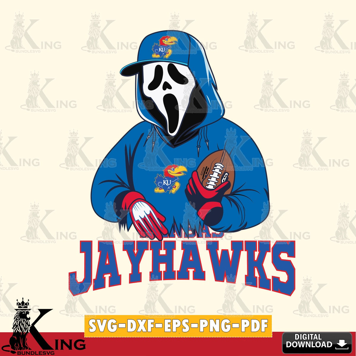 Beautiful illustration of a Kansas Jayhawks Ghostface Scream football player, a high-quality vector for DIY scrapbooking and home