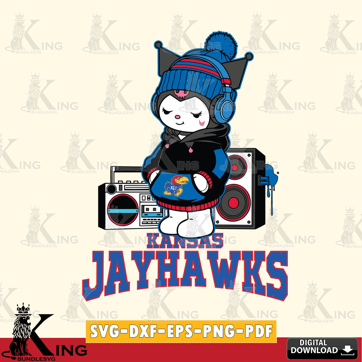 Kansas Jayhawks Kuromi Football Music SVG file, Cricut, Cut file , Digital Download , Instant Download, Sanrio svg, Clipart