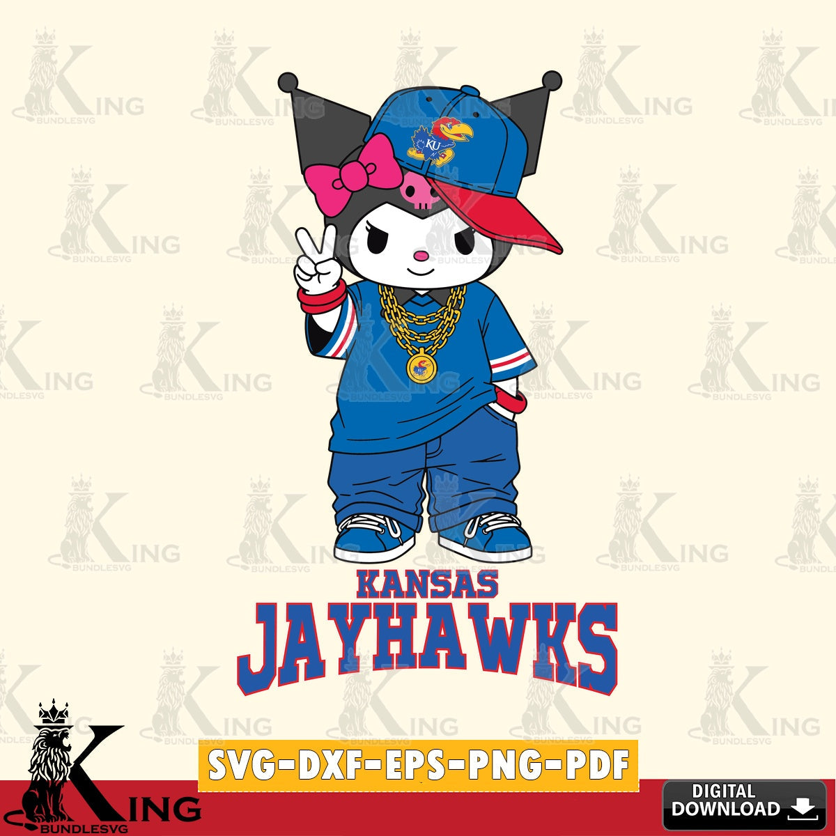 Kansas Jayhawks Kuromi Streetwear Style SVG file, Cricut, Cut file , Digital Download , Instant Download, Sanrio svg, Clipart