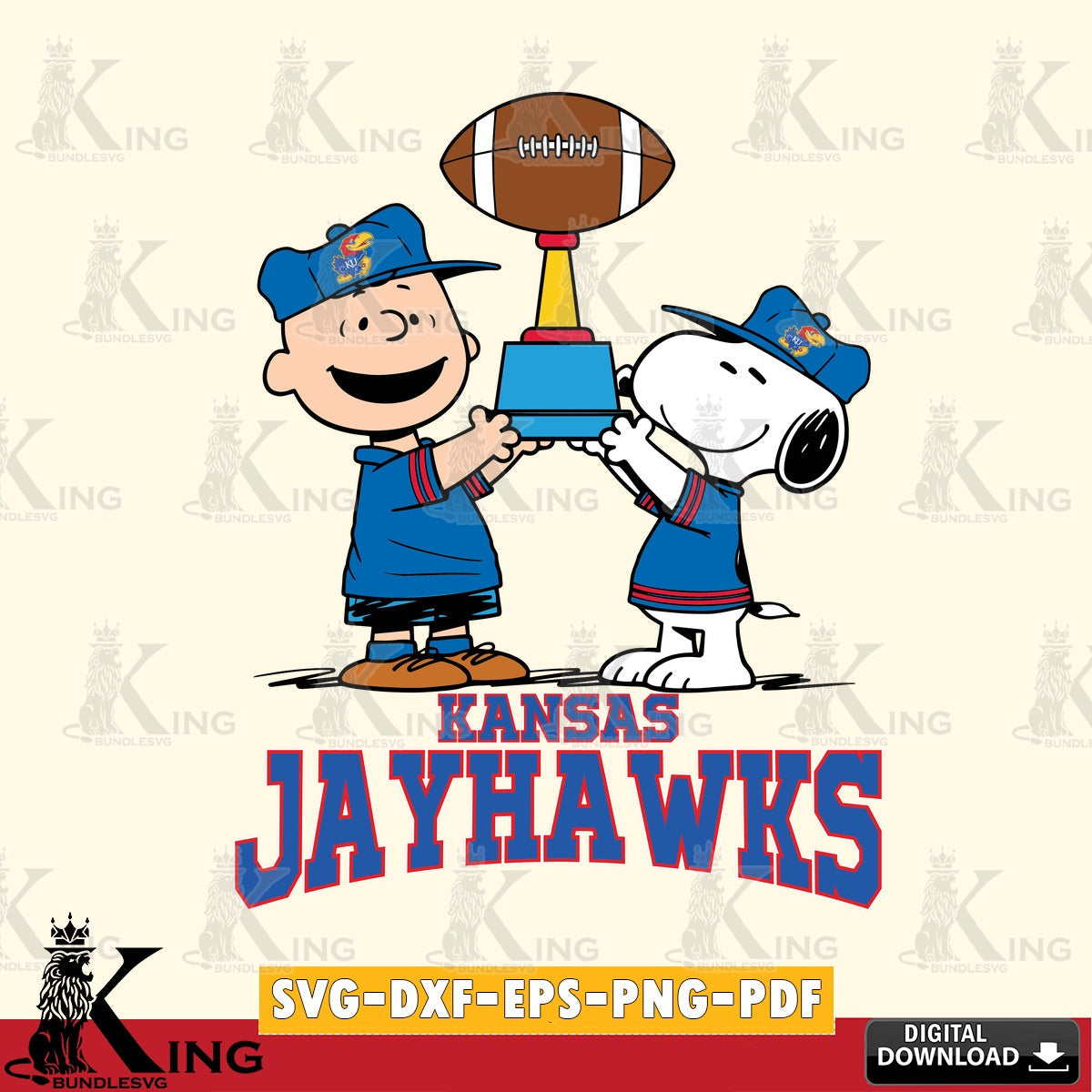 Kansas Jayhawks Peanuts Football Trophy SVG, Cricut, Cut file , Digital Download , Instant Download, Peanuts svg, NCAA svg, Football svg, Sport svg
