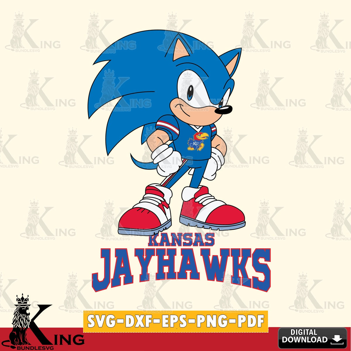 Vector design showing Kansas Jayhawks Sonic Football Star Mascot, versatile clip art for stickers, decals, and mugs.