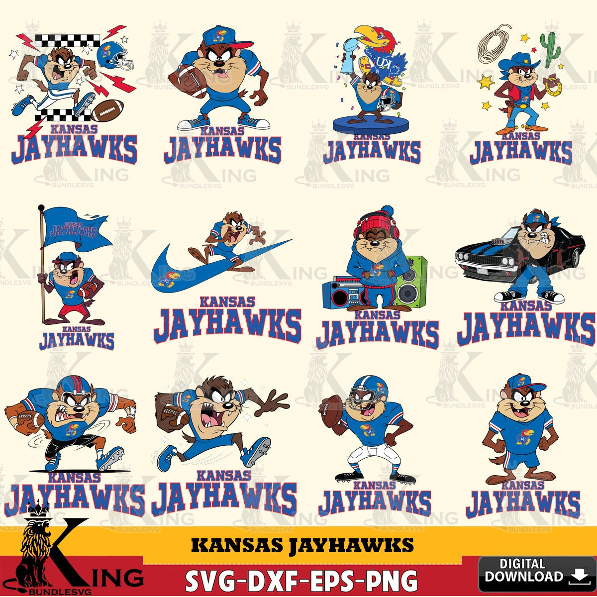 Kansas Jayhawks Taz Football NCAA Bundle SVG file, Cut file , Digital Download , Instant Download, Taz svg, NCAA svg