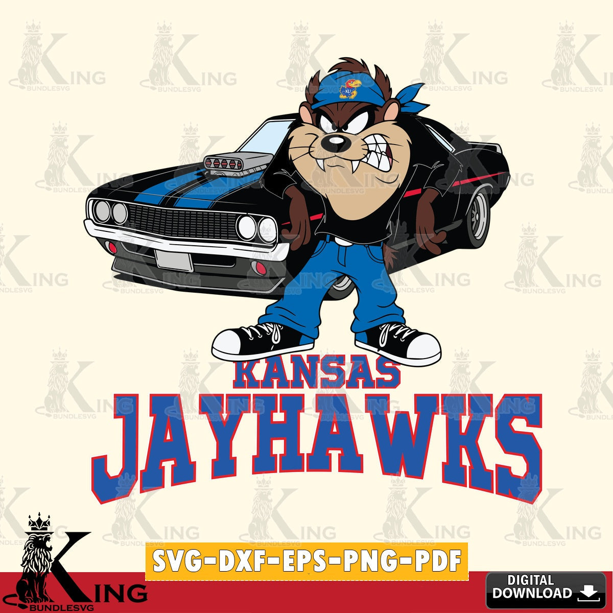 Kansas Jayhawks Taz Racing Car SVG file, Cut file , Digital Download , Instant Download, Taz svg, NCAA svg