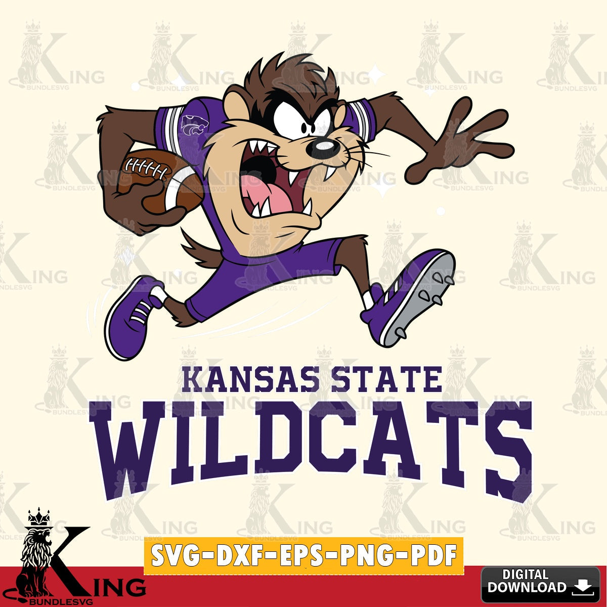 Kansas State Wildcats Angry Taz Football SVG file, Cut file , Digital Download , Instant Download, Taz svg, NCAA svg