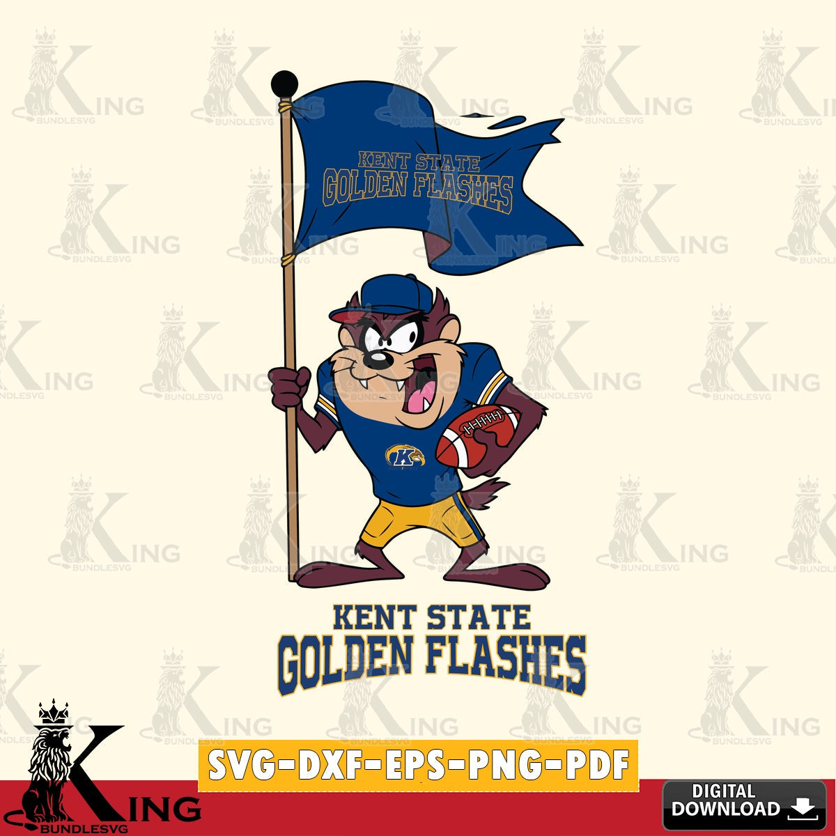 Kent State Golden Flashes Football Taz Flag Art SVG file, Cut file , Digital Download , Instant Download, Taz svg, NCAA svg