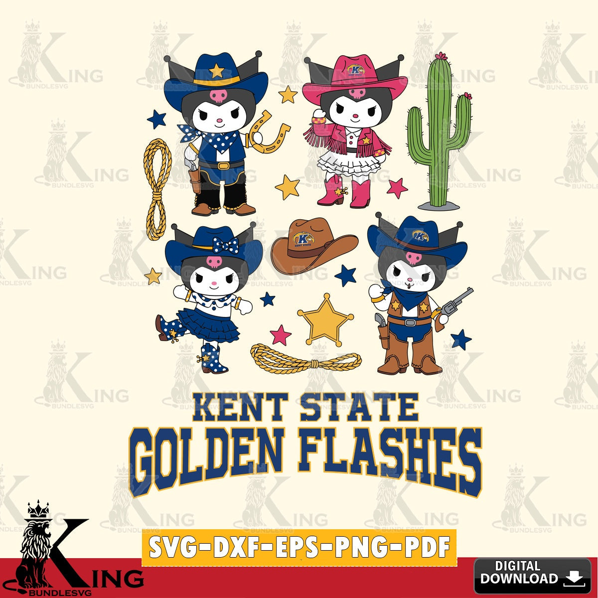 Kent State Golden Flashes Kuromi Cowboy Western SVG file, Cricut, Cut file , Digital Download , Instant Download, Sanrio svg, Clipart