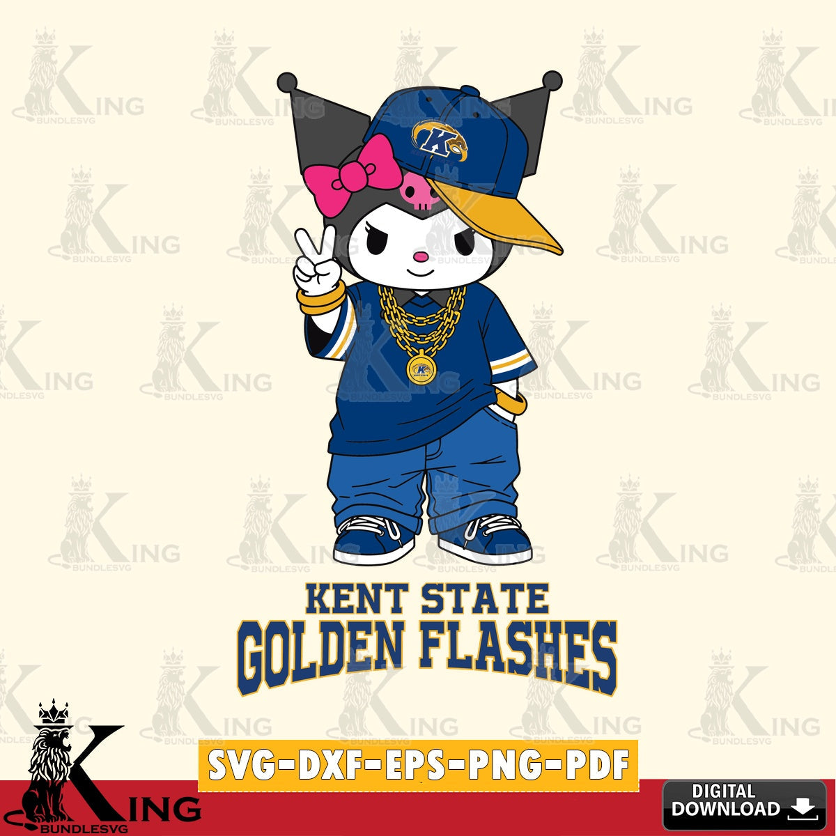 Kent State Golden Flashes Kuromi Streetwear Style SVG file, Cricut, Cut file , Digital Download , Instant Download, Sanrio svg, Clipart