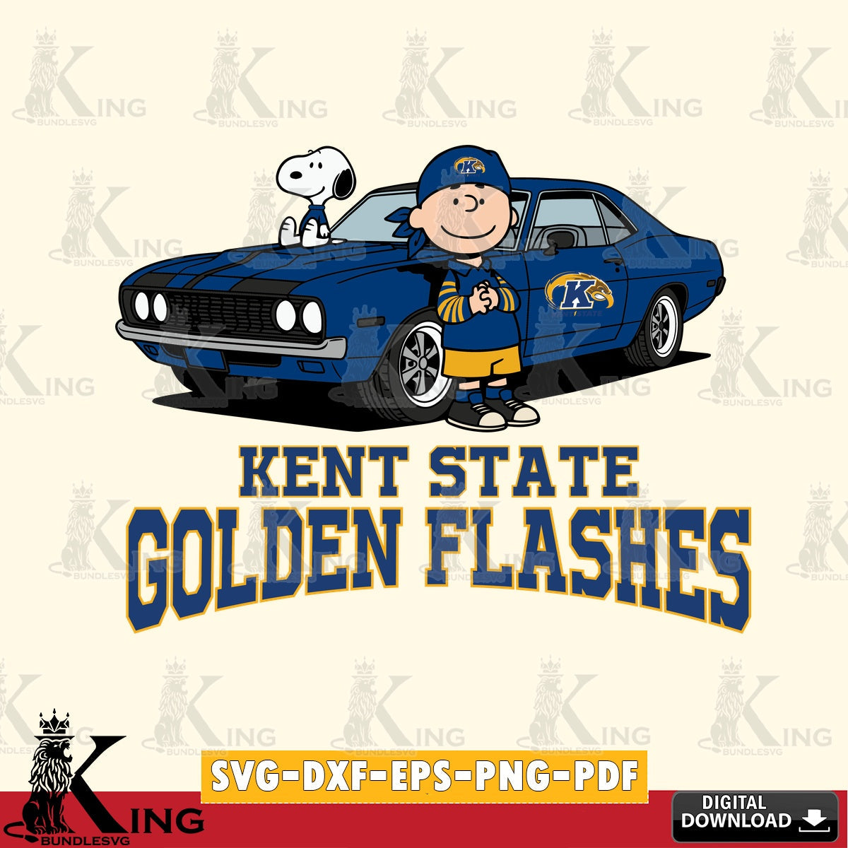 Kent State Golden Flashes Peanuts Muscle Car SVG, Cricut, Cut file , Digital Download , Instant Download, Peanuts svg, NCAA svg, Football svg, Sport svg