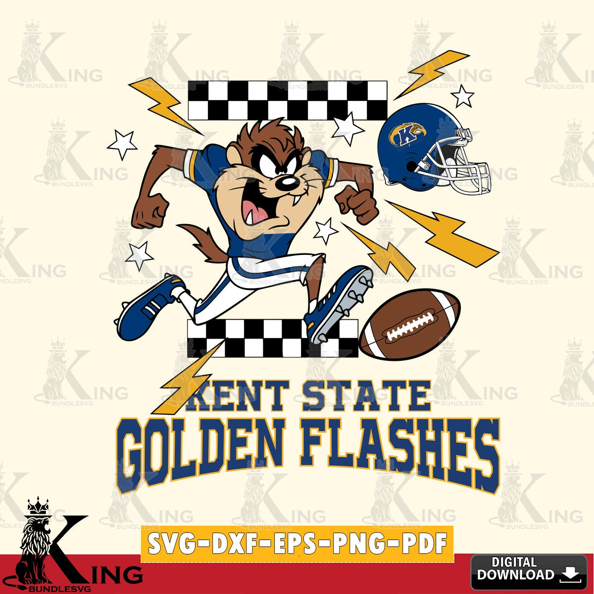 Kent State Golden Flashes Taz Football Lightning SVG file, Cut file , Digital Download , Instant Download, Taz svg, NCAA svg