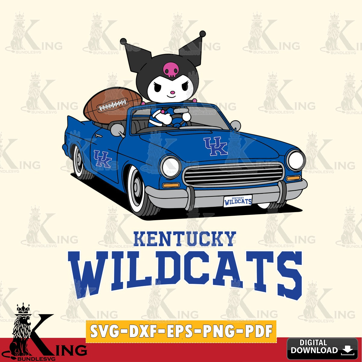 Kentucky Wildcats Kuromi Car Football Game SVG file, Cricut, Cut file , Digital Download , Instant Download, Sanrio svg, Clipart
