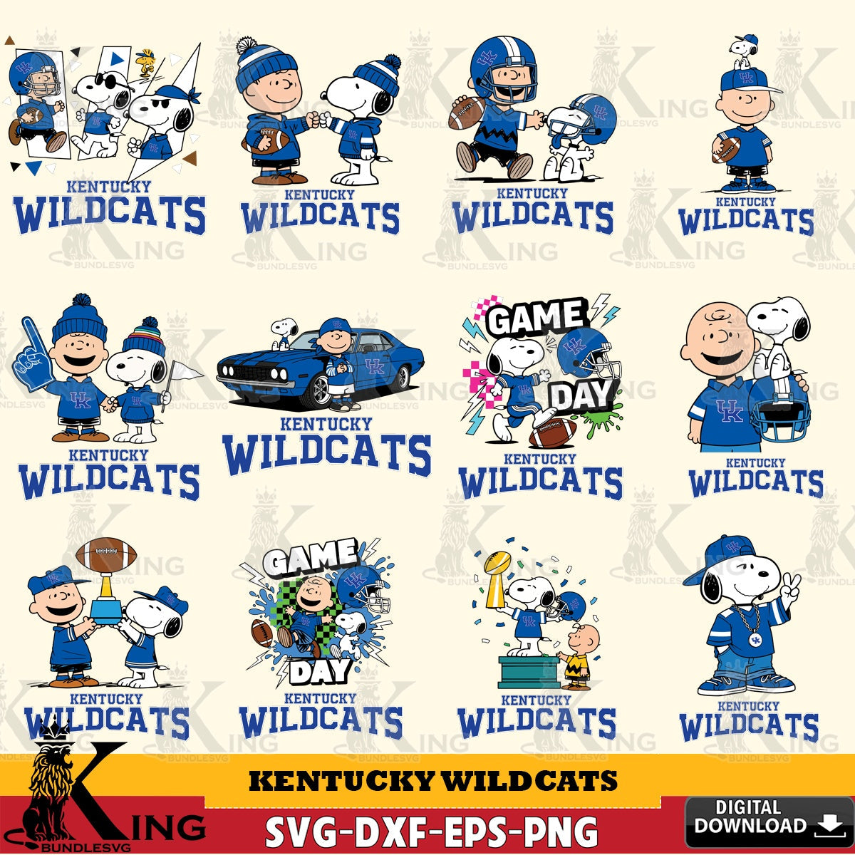 Kentucky Wildcats Peanuts Football NCAA Bundle SVG, Cricut, Cut file , Digital Download , Instant Download, Peanuts svg, NCAA svg, Football svg, Sport svg