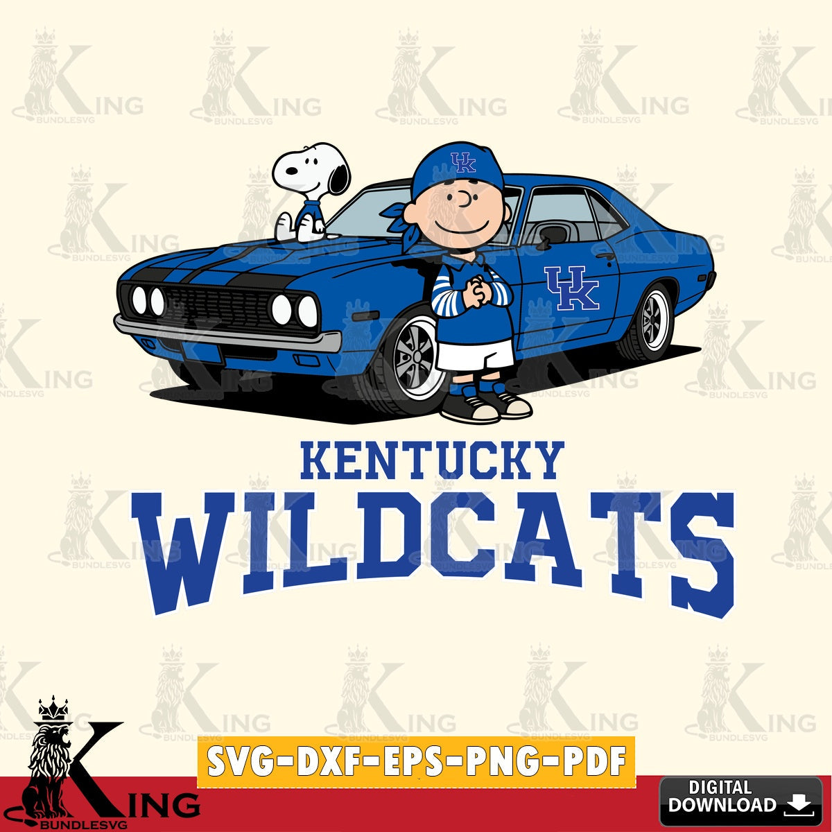 Kentucky Wildcats Peanuts Muscle Car SVG, Cricut, Cut file , Digital Download , Instant Download, Peanuts svg, NCAA svg, Football svg, Sport svg