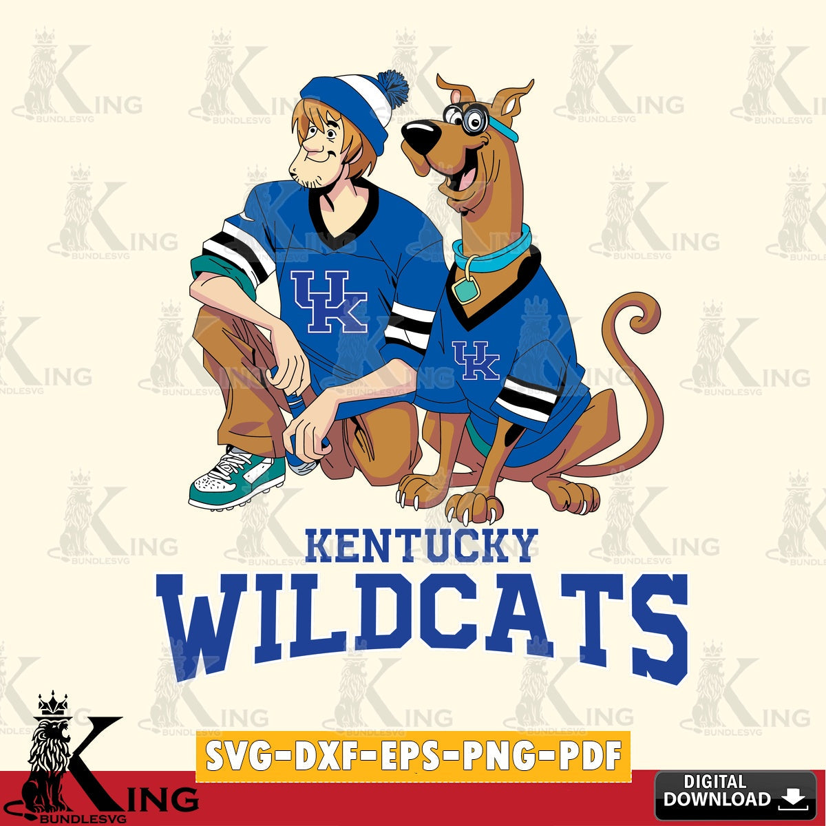 Stylish representation of Kentucky Wildcats Shaggy and Scooby Doo football, a digital download for Cricut Maker and paper crafts.
