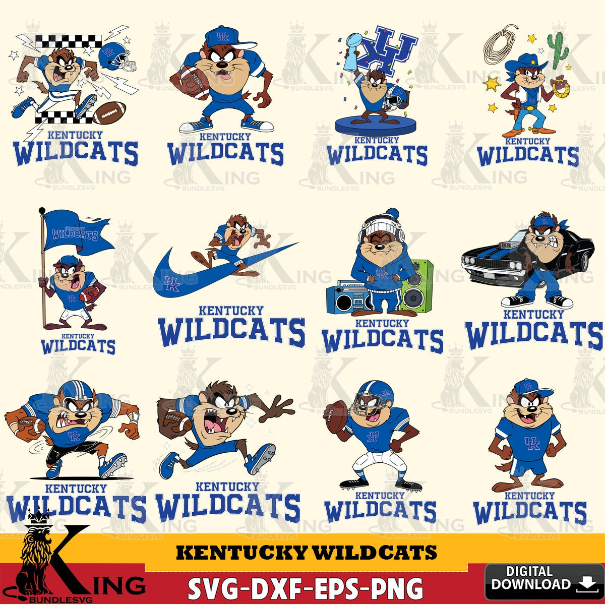 Kentucky Wildcats Taz Football NCAA Bundle SVG file, Cut file , Digital Download , Instant Download, Taz svg, NCAA svg
