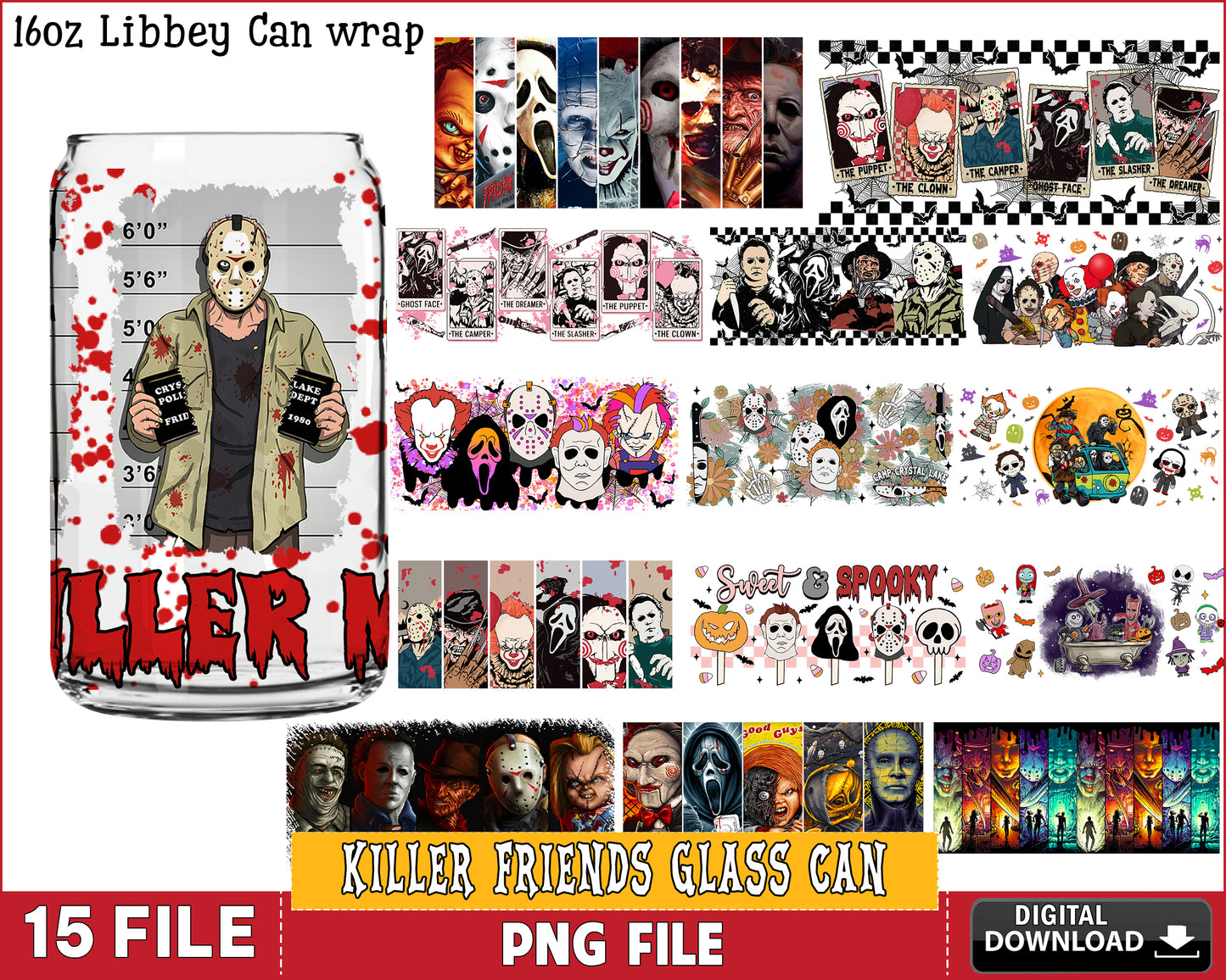 Killer Friends Glass Wrap 16oz bundle PNG, Killer Friends Glass Can PNG Silhouette, digital download , Instant Download