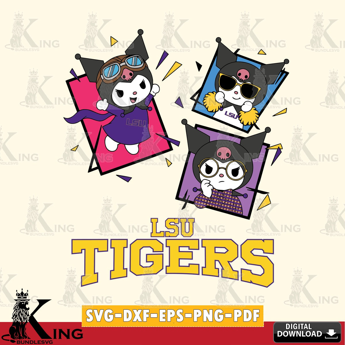 LSU Tigers Kuromi Action Football SVG file, Cricut, Cut file , Digital Download , Instant Download, Sanrio svg, Clipart