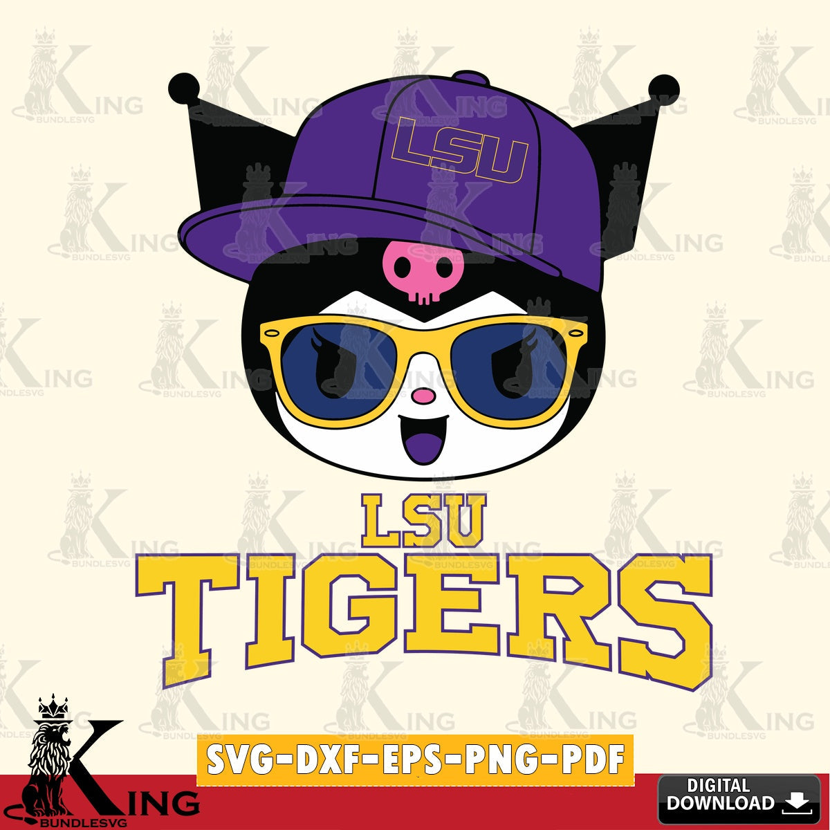 LSU Tigers Kuromi Football Cool SVG file, Cricut, Cut file , Digital Download , Instant Download, Sanrio svg, Clipart