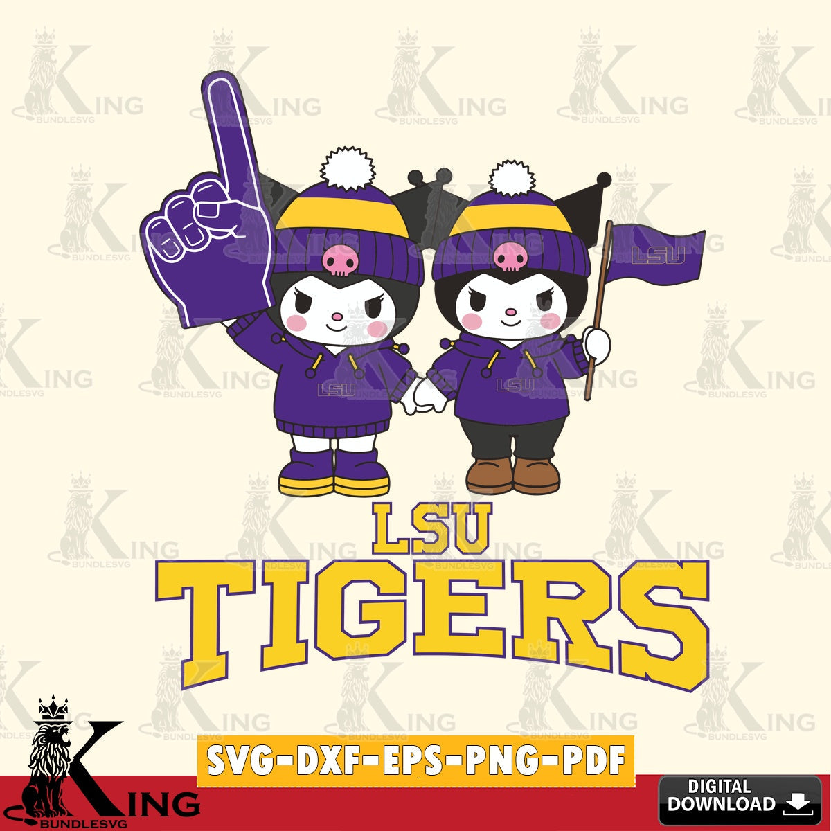 LSU Tigers Kuromi rugby Fan SVG file, Cricut, Cut file , Digital Download , Instant Download, Sanrio svg, Clipart