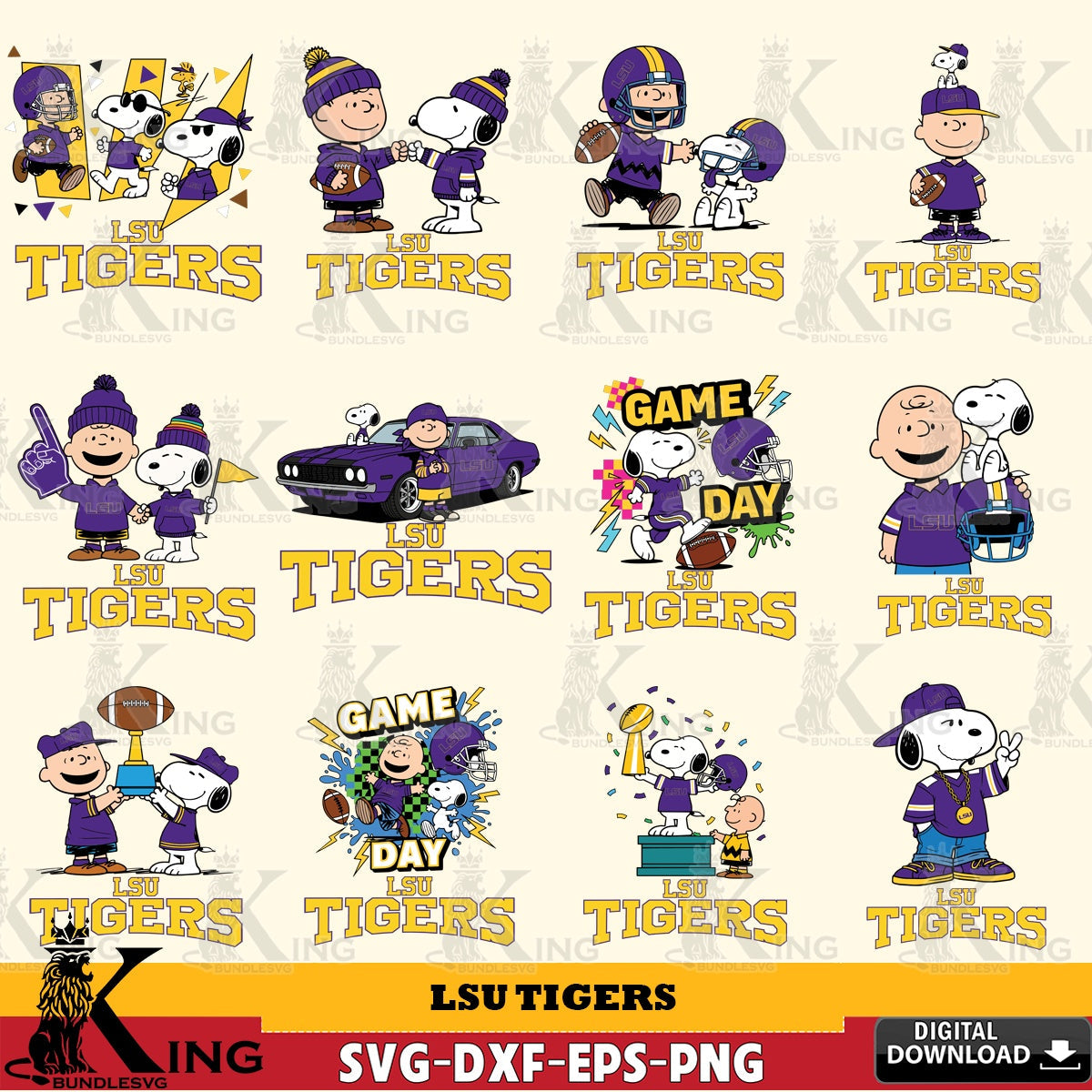LSU Tigers Peanuts Football NCAA Bundle SVG, Cricut, Cut file , Digital Download , Instant Download, Peanuts svg, NCAA svg, Football svg, Sport svg
