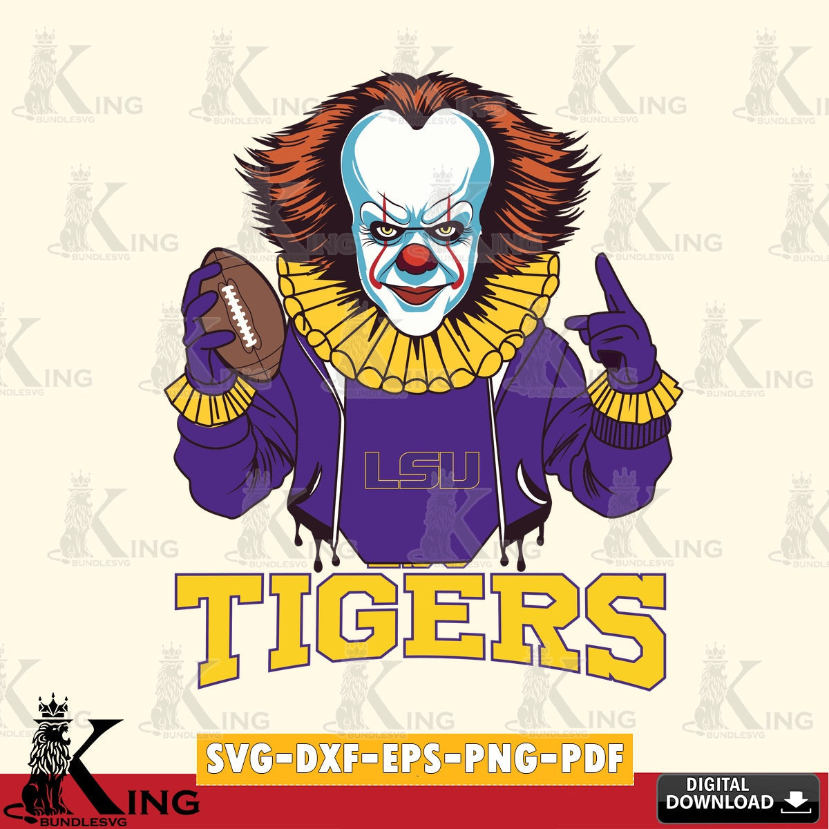 Beautiful illustration of an LSU Tigers Pennywise player football, versatile clip art for stickers, decals, and mugs.