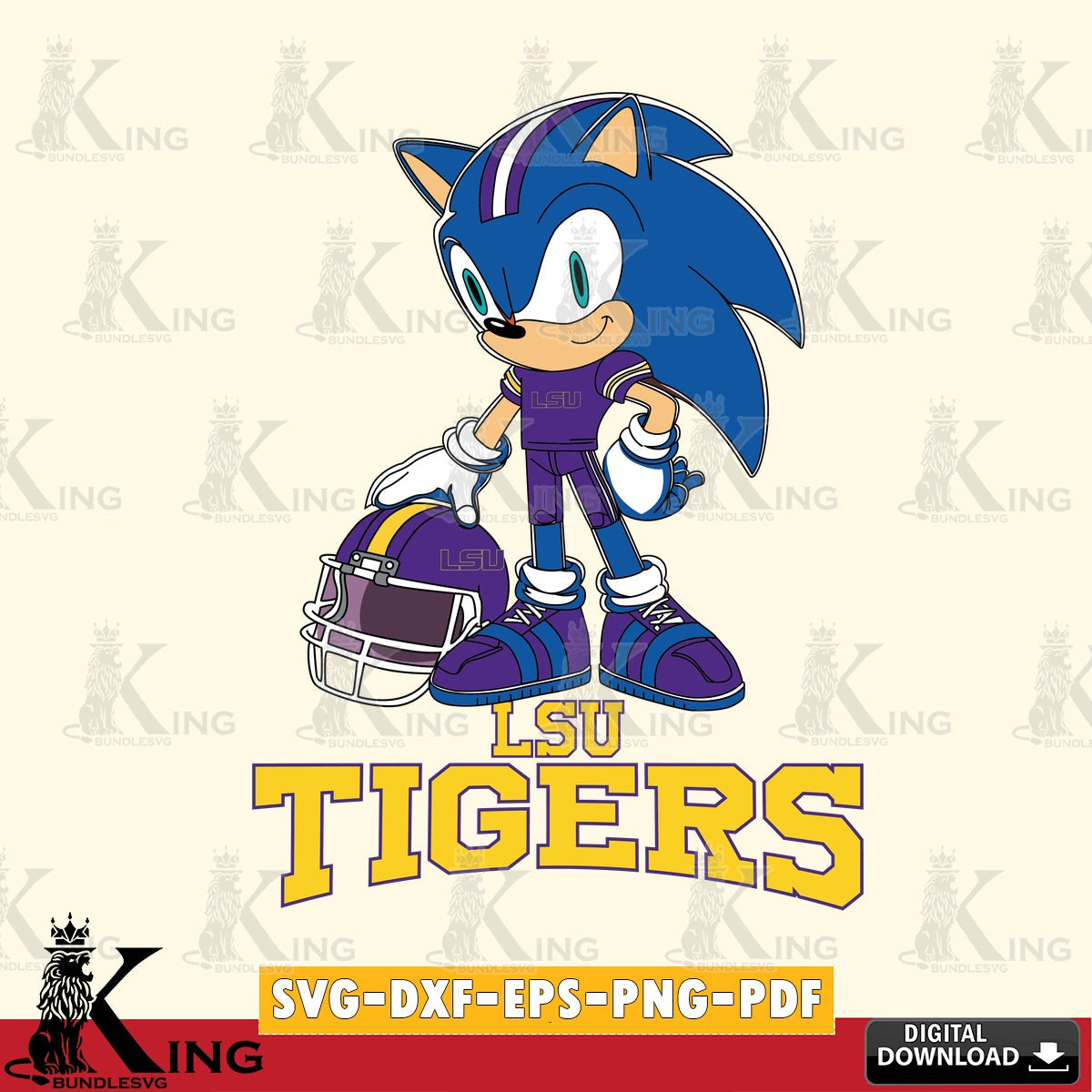 Digital clipart of LSU Tigers sonic player football, digital download for Cricut Maker and paper crafts