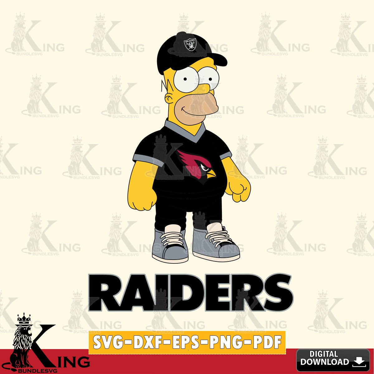 Printable art of Las Vegas Raiders Homer Simpson playing football, versatile clip art for stickers, decals, and mugs.