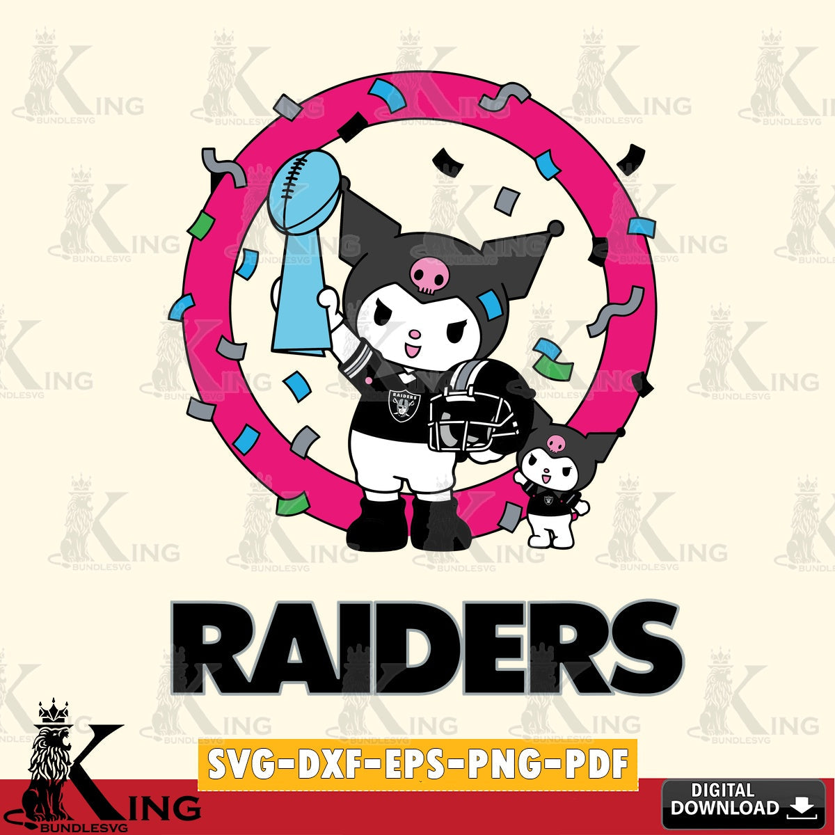 Las Vegas Raiders Kuromi Football Champion SVG file, Cricut, Cut file , Digital Download , Instant Download, Sanrio svg, Clipart