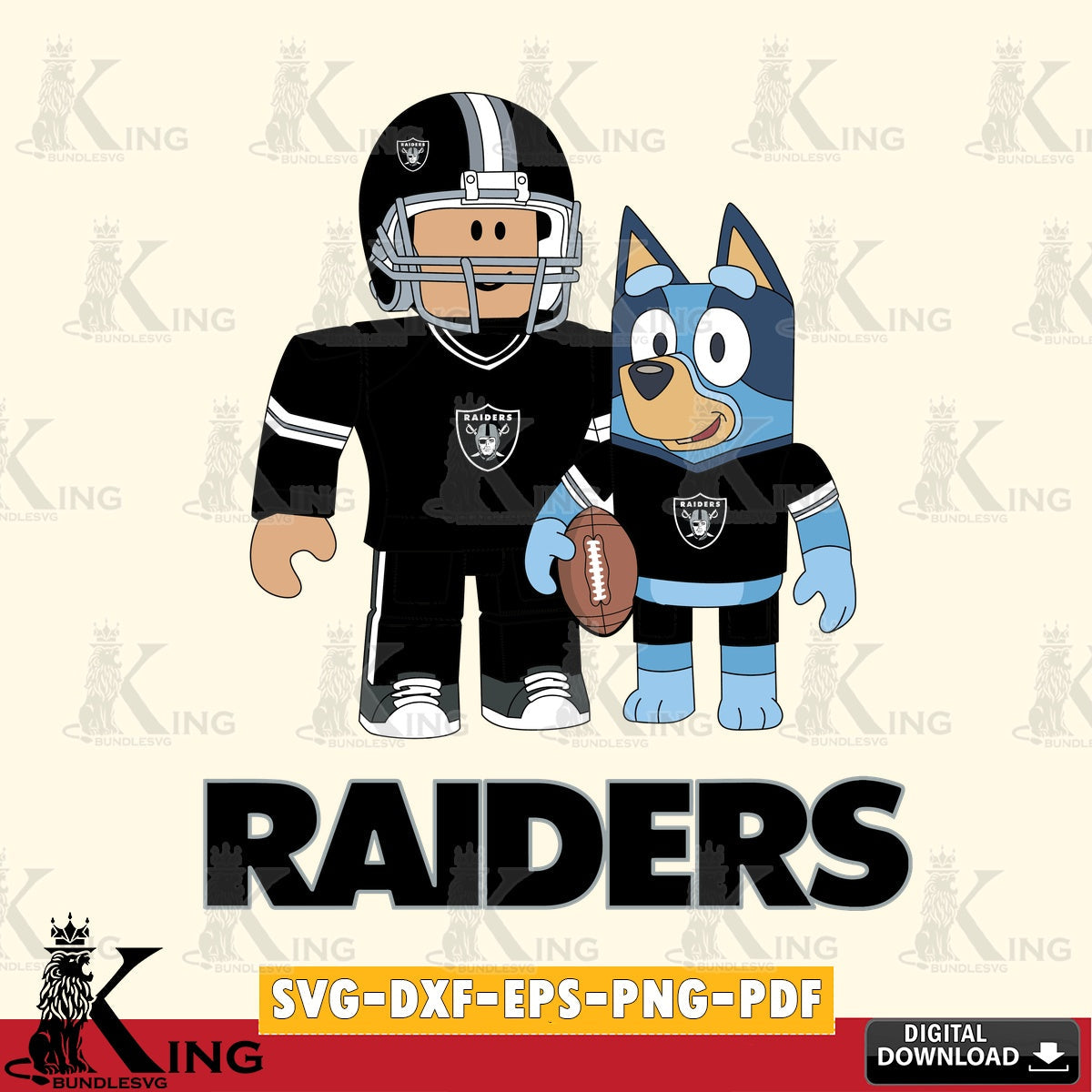 Las Vegas Raiders Roblox & Bluey Football SVG file , Cricut, NFL File cut , Digital Download , PDF File