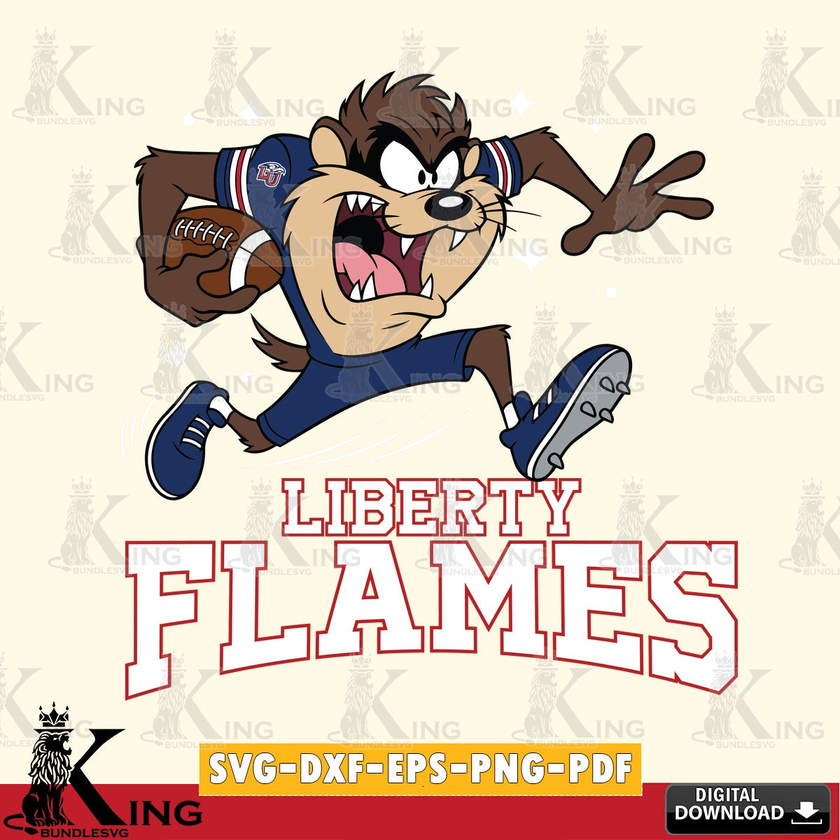 Liberty Flames Angry Taz Football SVG file, Cut file , Digital Download , Instant Download, Taz svg, NCAA svg
