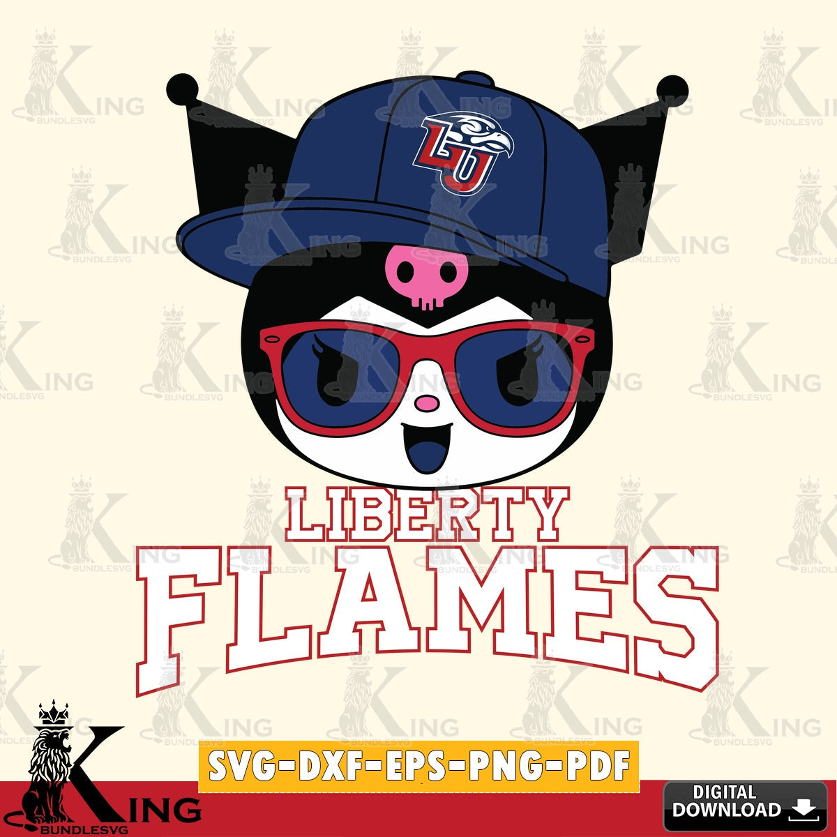 Liberty Flames Kuromi Football Cool SVG file, Cricut, Cut file , Digital Download , Instant Download, Sanrio svg, Clipart