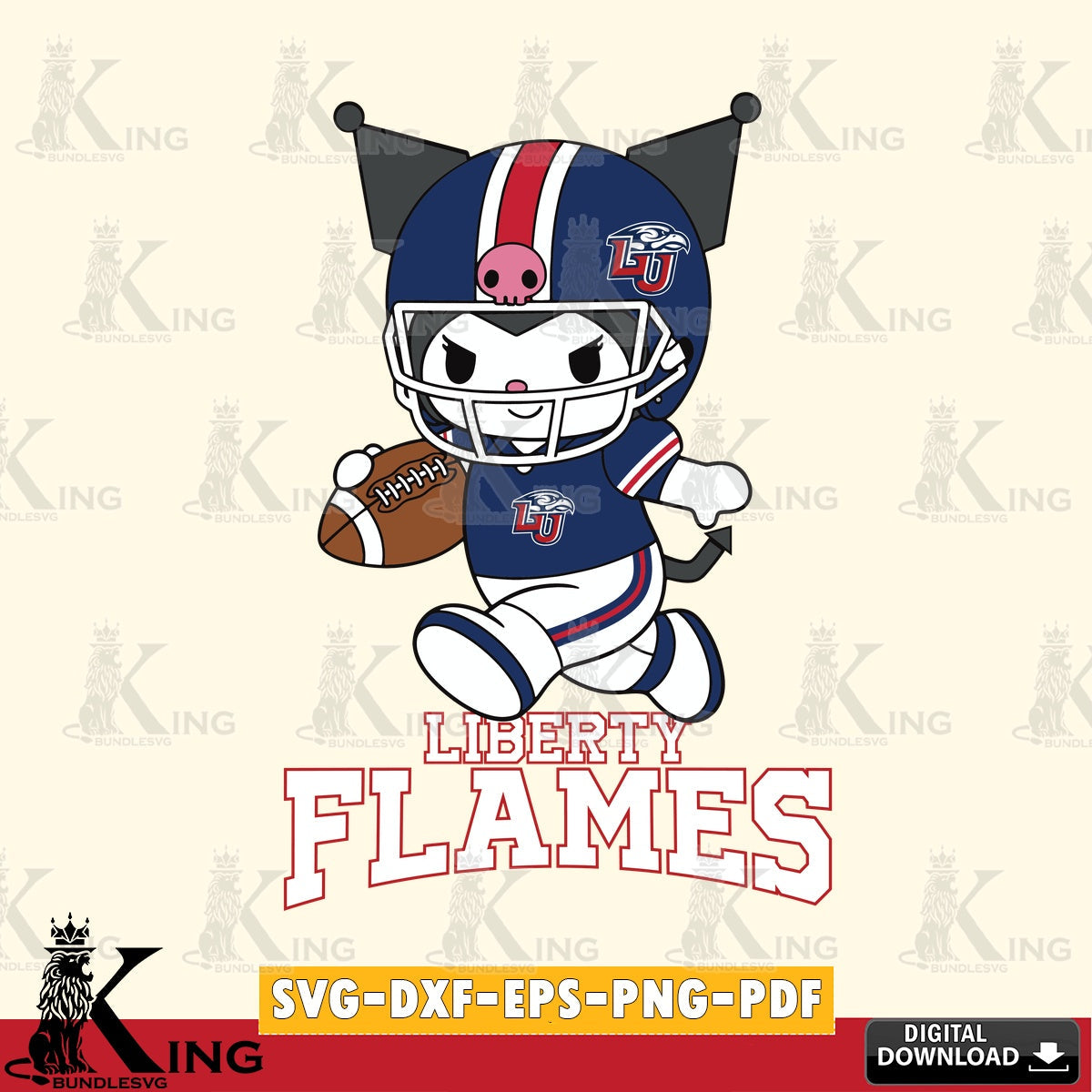 Liberty Flames Kuromi Football Run SVG file, Cricut, Cut file , Digital Download , Instant Download, Sanrio svg, Clipart