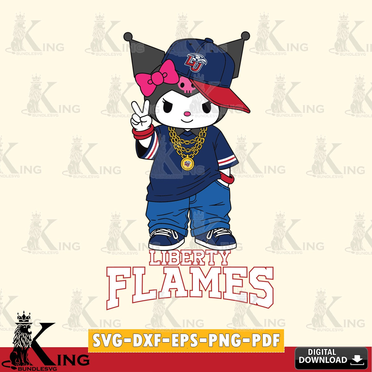 Liberty Flames Kuromi Streetwear Style SVG file, Cricut, Cut file , Digital Download , Instant Download, Sanrio svg, Clipart