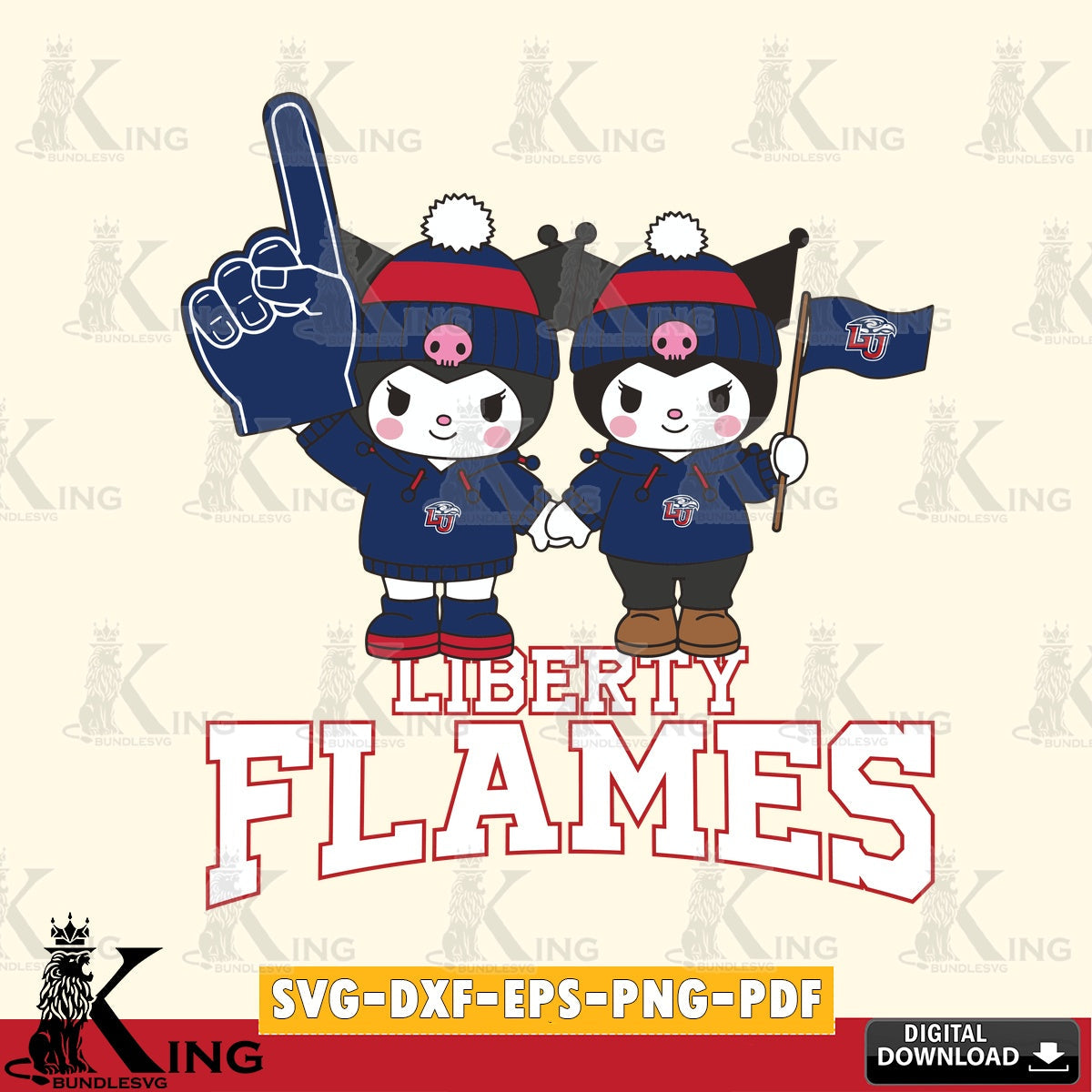 Liberty Flames Kuromi rugby Fan SVG file, Cricut, Cut file , Digital Download , Instant Download, Sanrio svg, Clipart