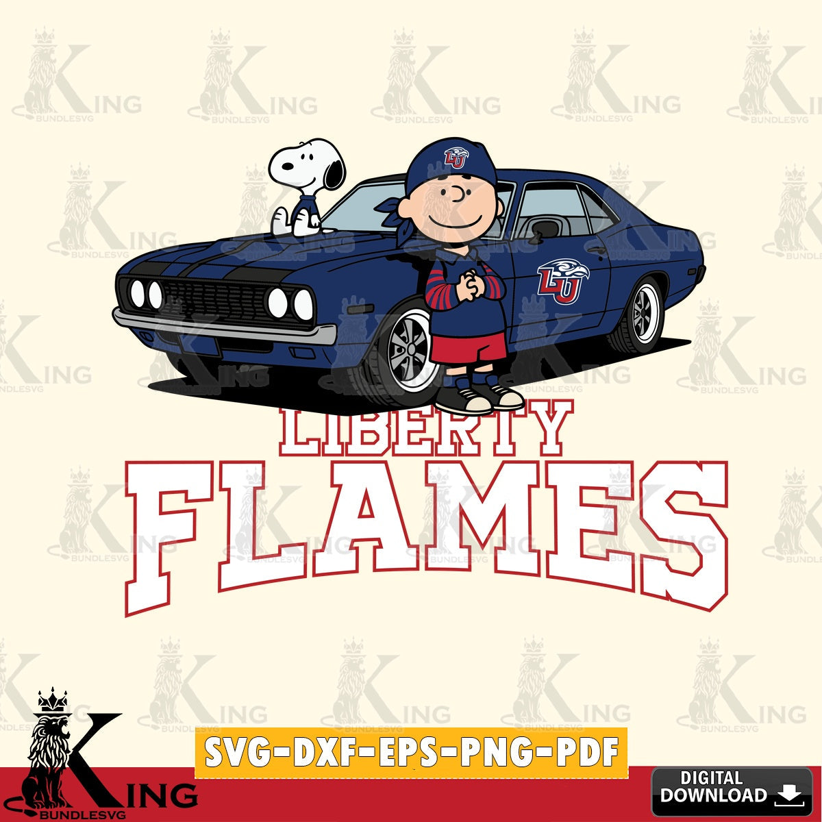 Liberty Flames Peanuts Muscle Car SVG, Cricut, Cut file , Digital Download , Instant Download, Peanuts svg, NCAA svg, Football svg, Sport svg