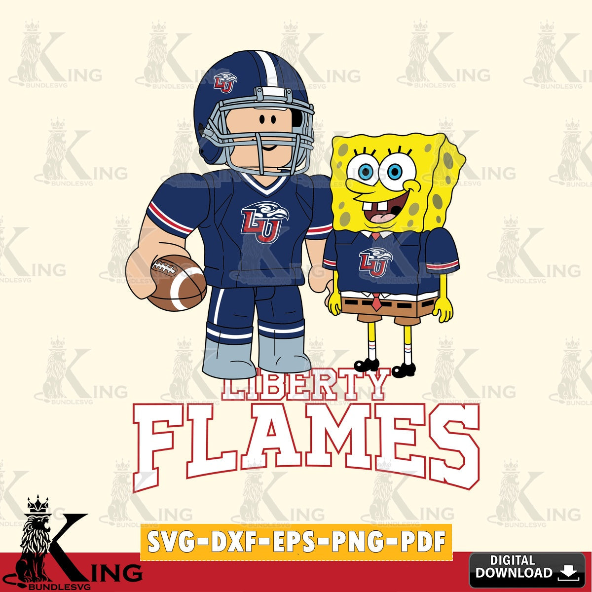 Liberty Flames Roblox & Spongebob Football SVG file , NCAA Cricut, File cut , Digital Download , PDF File