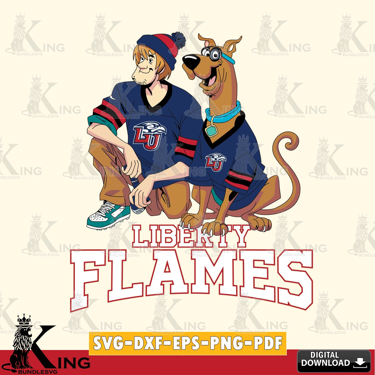 Digital download featuring Liberty Flames Shaggy and Scooby Doo football, a digital download for Cricut Maker and paper crafts.