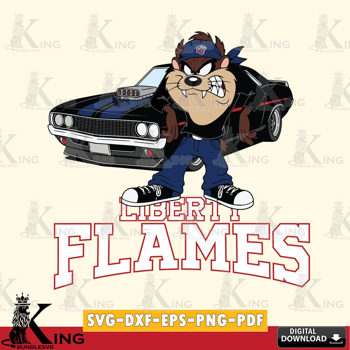 Liberty Flames Taz Racing Car SVG file, Cut file , Digital Download , Instant Download, Taz svg, NCAA svg