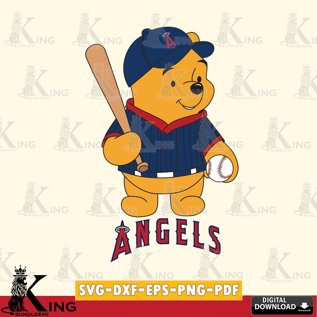 Digital clipart of Los Angeles Angels Baseball Batter Winnie the Pooh digital file for silhouette cameo and cricut projects