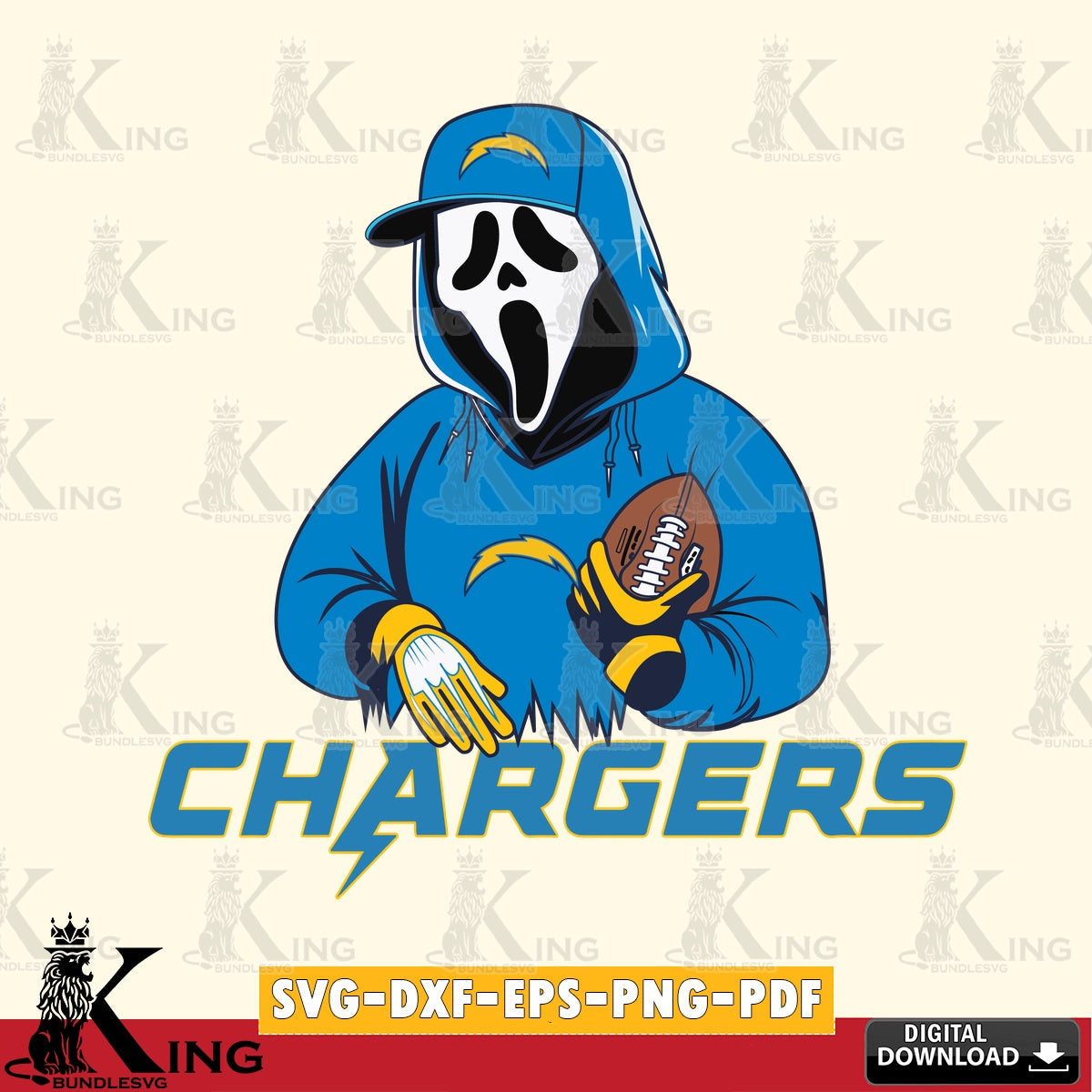 Printable art of Los Angeles Chargers Ghostface Scream football player SVG PNG design suitable for Glowforge and laser cutting
