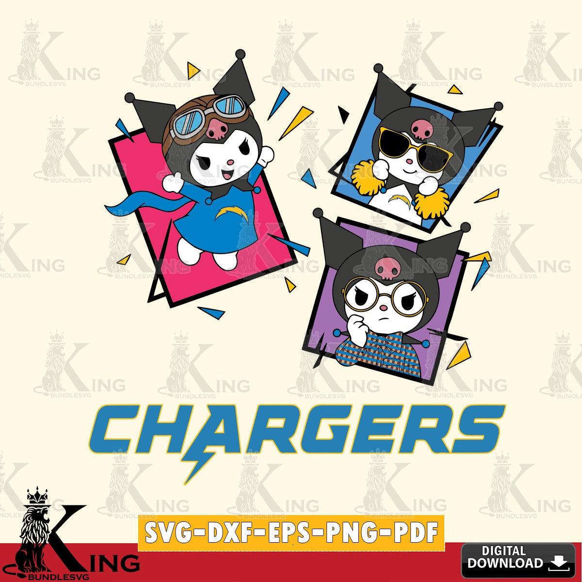 Los Angeles Chargers Kuromi Action Football SVG file, Cricut, Cut file , Digital Download , Instant Download, Sanrio svg, Clipart