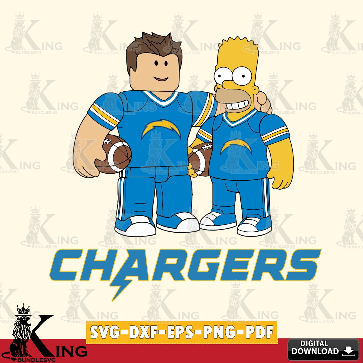 Los Angeles Chargers Roblox & Homer Simpson Football SVG file , Cricut, NFL File cut , Digital Download , PDF File